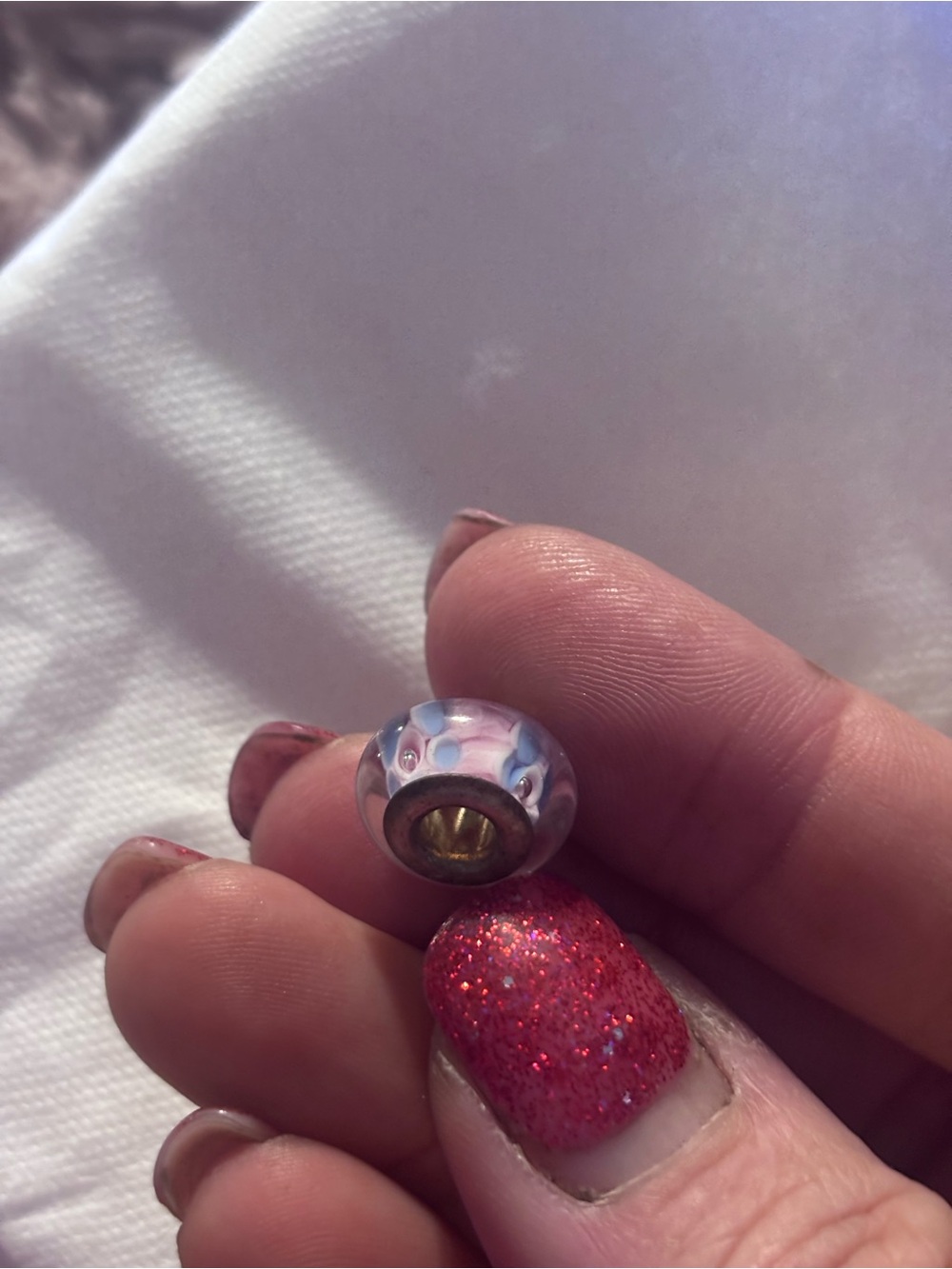 Pandora Pink and White Swirl Glass Charm Bead